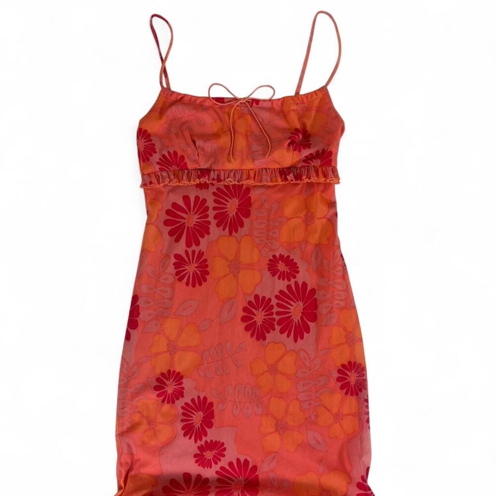 y2k Xhilaration milkmaid dress with ruffle hem and bow detail
